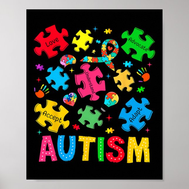 Autism Awareness Accepterar Adapt Advocate Autism  Poster (Framsidan)