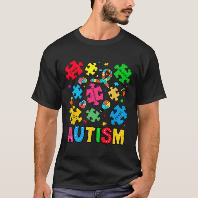 Autism Awareness Accepterar Adapt Advocate Autism  T Shirt (Framsida)