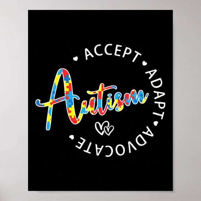 Autism Awareness Accepterar Adapt Advocate Autisti Poster (Framsidan)