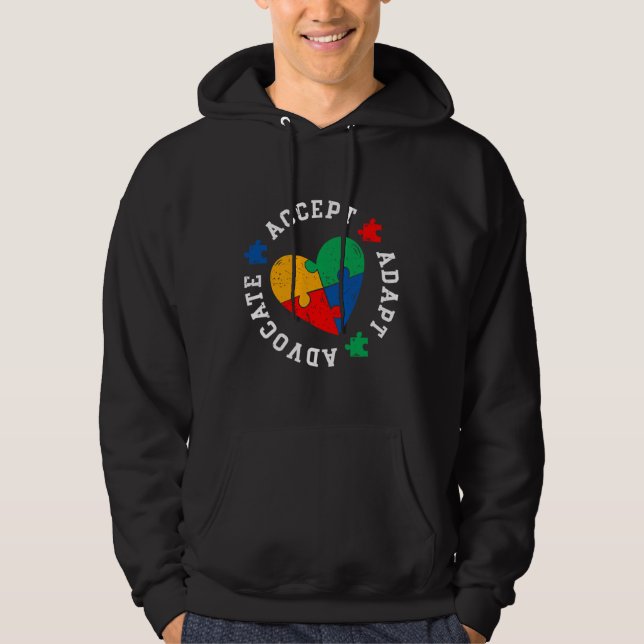 Autism Awareness Accepterar Adapt Advocate Colorfu Hoodie (Framsida)