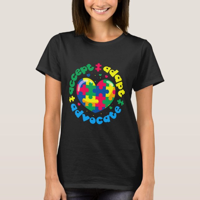 Autism Awareness Accepterar Adapt Advocate T Shirt (Framsida)