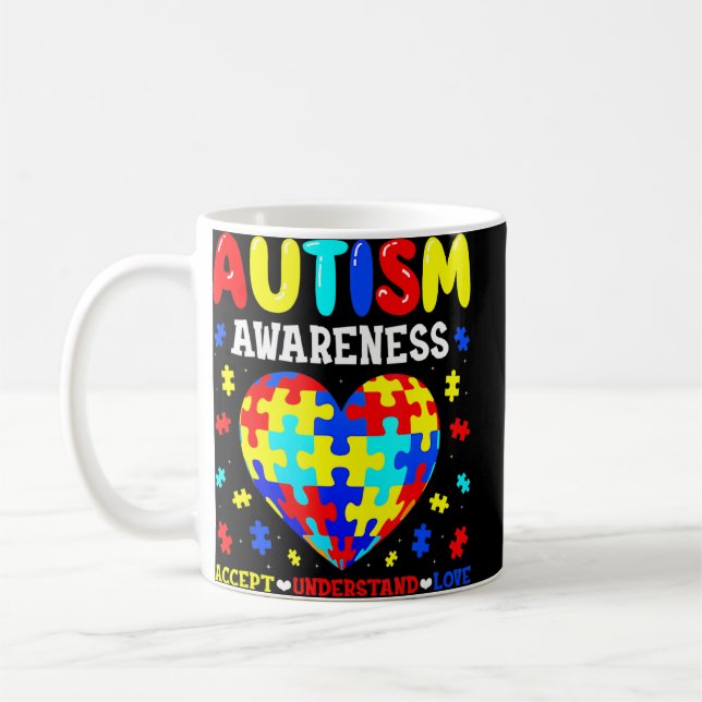 Autism Awareness Accstand Kärlek Autism Puz Kaffemugg (Vänster)