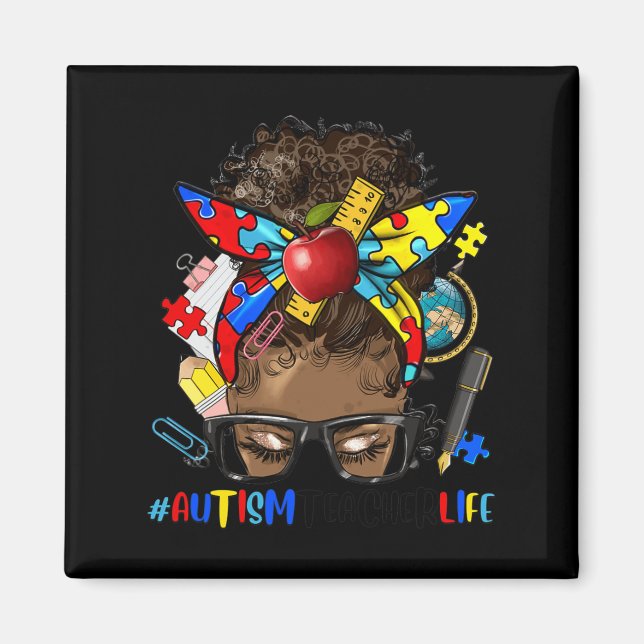 Autism Awareness Afro Messy Bun Melanin Black Auti Magnet (Framsidan)
