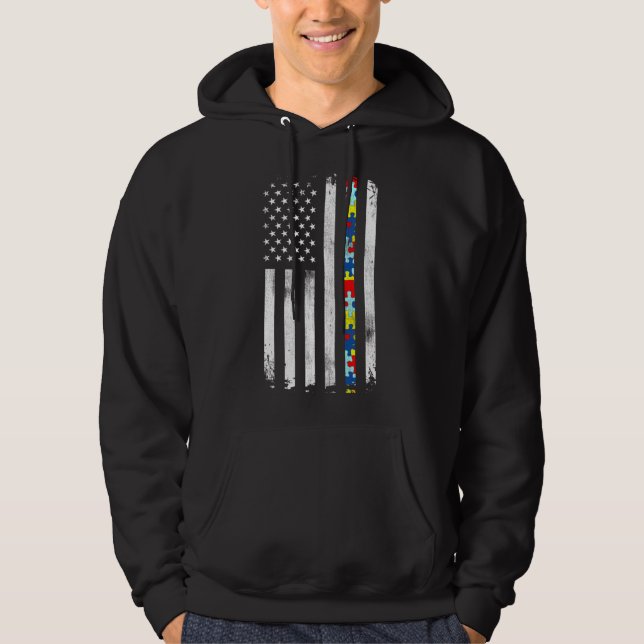 Autism Awareness American Flagga Active Hoodie (Framsida)