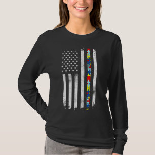 Autism Awareness American Flagga Active T Shirt