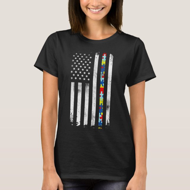 Autism Awareness American Flagga Active T Shirt (Framsida)