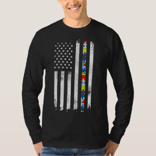 Autism Awareness American Flagga Active T Shirt