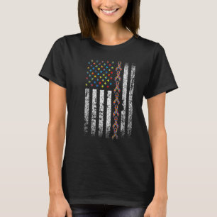 Autism Awareness American Flagga Autism Puzzle Rib T Shirt
