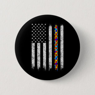 Autism Awareness American Flagga Knapp