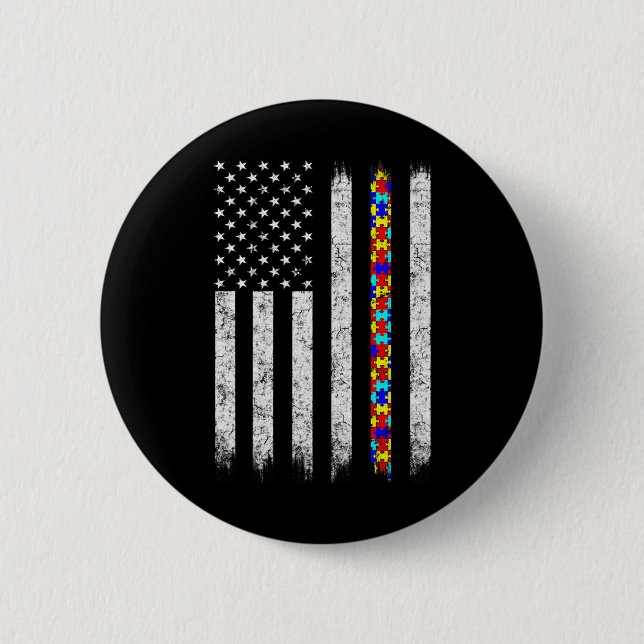 Autism Awareness American Flagga Knapp (Framsida)