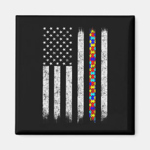 Autism Awareness American Flagga Magnet