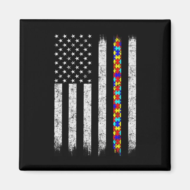 Autism Awareness American Flagga Magnet (Framsidan)