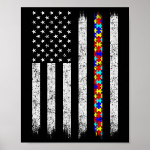 Autism Awareness American Flagga Poster