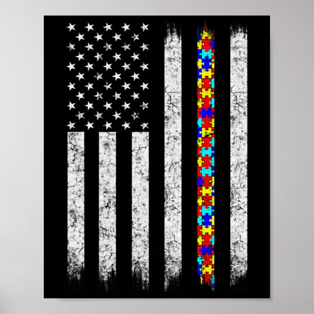 Autism Awareness American Flagga Poster (Framsidan)