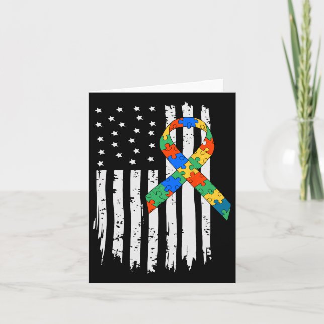Autism Awareness American Flagga Puzzle Autism Usa Kort (Framsida)
