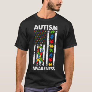 Autism Awareness American Flagga Puzzle Ribbon Pap T Shirt