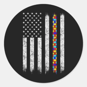 Autism Awareness American Flagga Runt Klistermärke