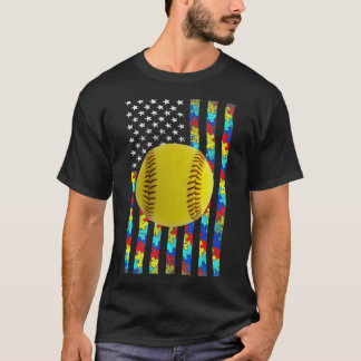 Autism Awareness American Flagga Softball T Shirt
