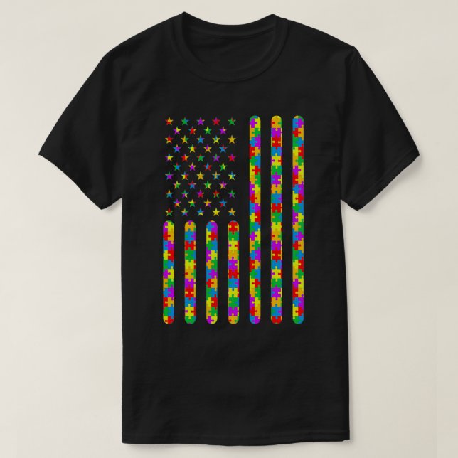 Autism Awareness American Flagga Speciell Educatio T Shirt (Design framsida)