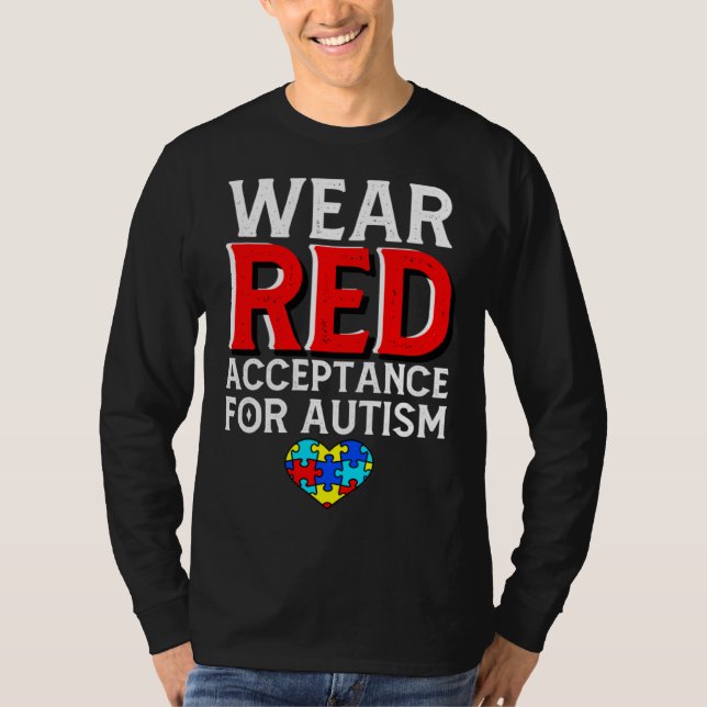 Autism Awareness April Wear Red Acceptance for Aut T Shirt (Framsida)