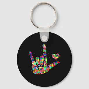 Autism Awareness ASL Kärlek Sign Language Puzzle P Nyckelring