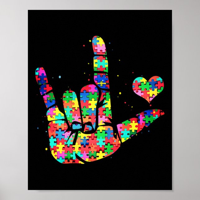 Autism Awareness ASL Kärlek Sign Language Puzzle P Poster (Framsidan)