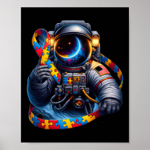 Autism Awareness Astronaut Gult Red Blue Hund Rib Poster