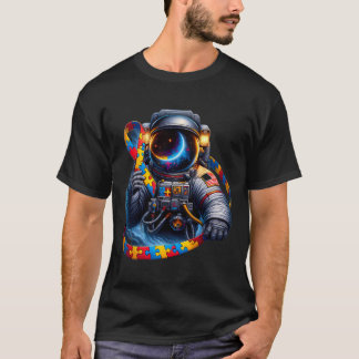 Autism Awareness Astronaut Gult Red Blue Hund Rib T Shirt