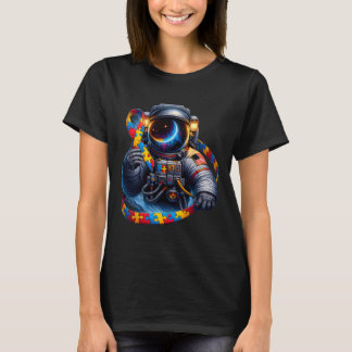 Autism Awareness Astronaut Gult Red Blue Hund Rib T Shirt
