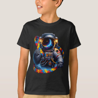Autism Awareness Astronaut Gult Red Blue Hund Rib T Shirt