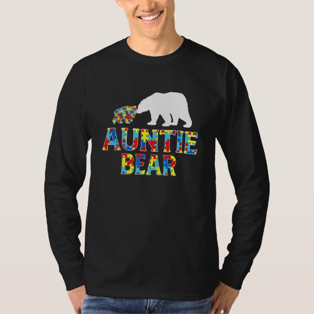 Autism Awareness Auntie Bear Puzzle Support Autist T Shirt (Framsida)