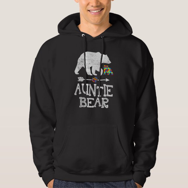 Autism Awareness Auntie Bear Support Autistic Adul Hoodie (Framsida)
