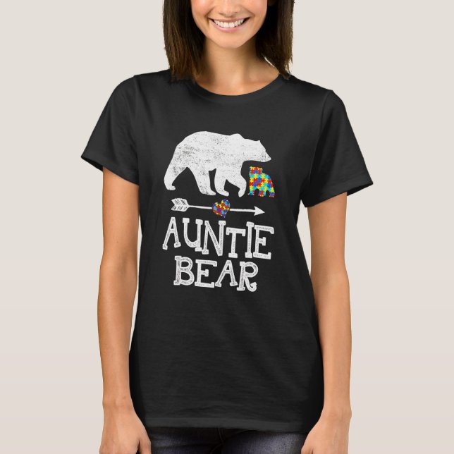 Autism Awareness Auntie Bear Support Autistic Adul T Shirt (Framsida)