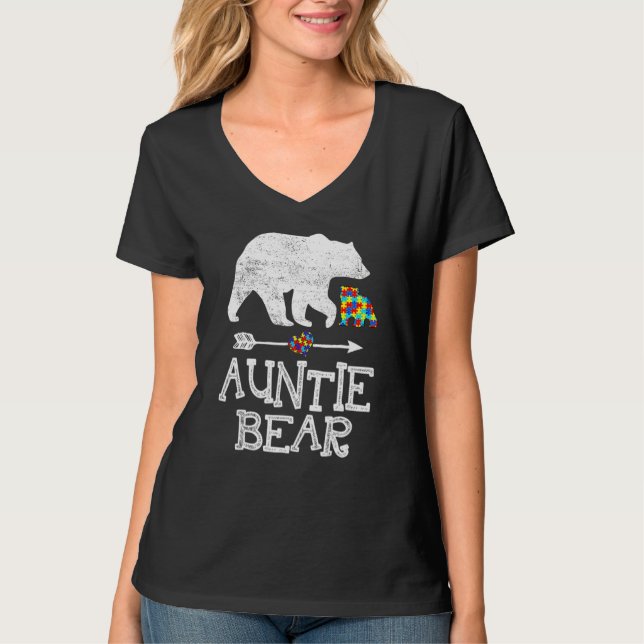 Autism Awareness Auntie Bear Support Autistic Adul T Shirt (Framsida)