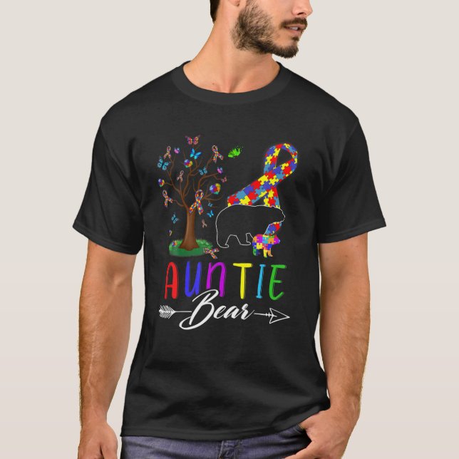 Autism Awareness Auntie Bear Support Autistic Adul T Shirt (Framsida)
