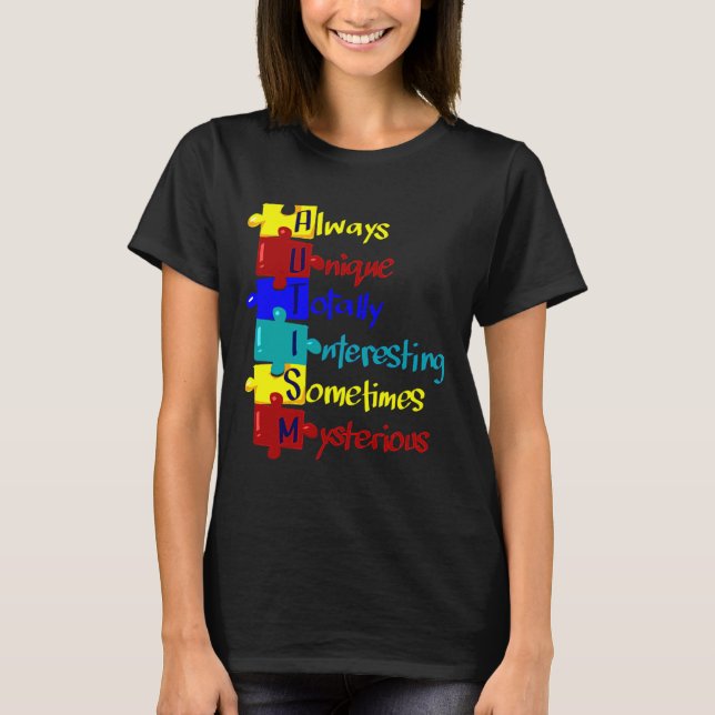 Autism Awareness Autism Acronym Puzzle T Shirt (Framsida)