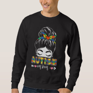 Autism Awareness Autism Mamma Messy Hair Bun Mor'" Lång Ärmad Tröja