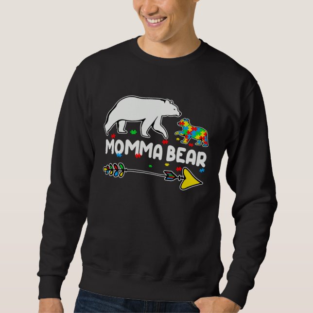 Autism Awareness Autism Momma Bear Support Autism Lång Ärmad Tröja (Framsida)