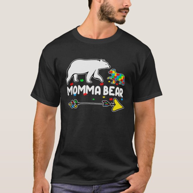 Autism Awareness Autism Momma Bear Support Autism T Shirt (Framsida)