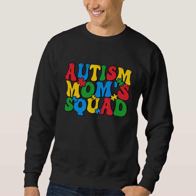 Autism Awareness Autism Mom's Squad Puzzle Pieces  Lång Ärmad Tröja (Framsida)