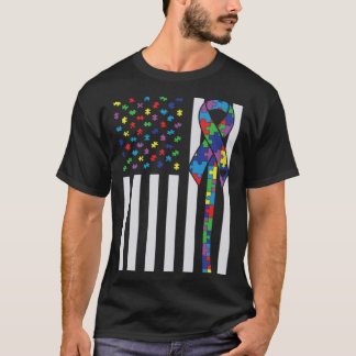 Autism Awareness Autism Ribbon US Flagga Support A T Shirt