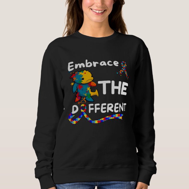 Autism Awareness Axolotl Embrace Different Unmaski T Shirt (Framsida)