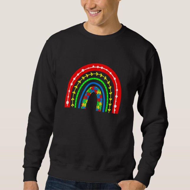 Autism Awareness B Oho Rainbow Puzzle P Iece Autis Lång Ärmad Tröja (Framsida)