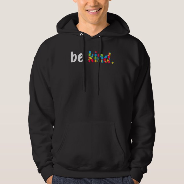 Autism Awareness Be Kind Colorful Puzzle Pieces Hoodie (Framsida)
