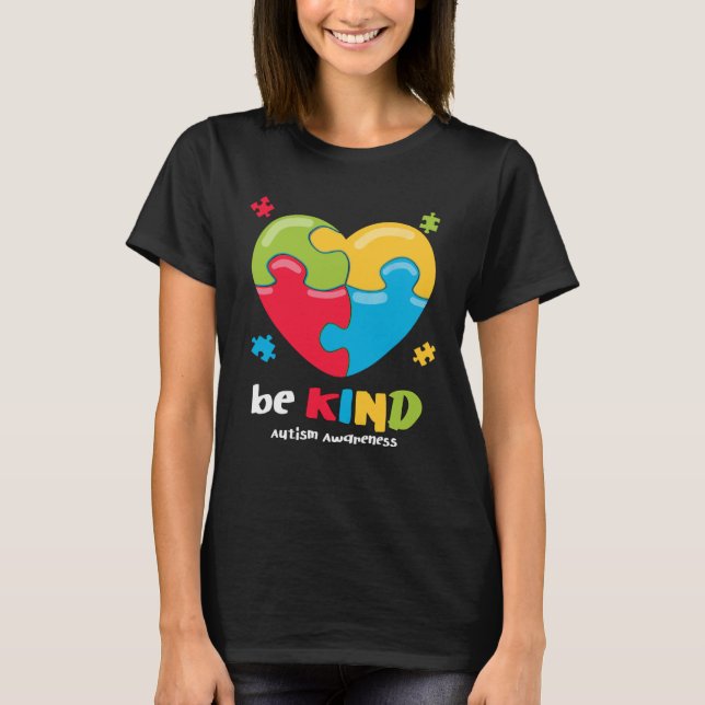 Autism Awareness   Be Kind Puzzle Heart Kindness   T Shirt (Framsida)