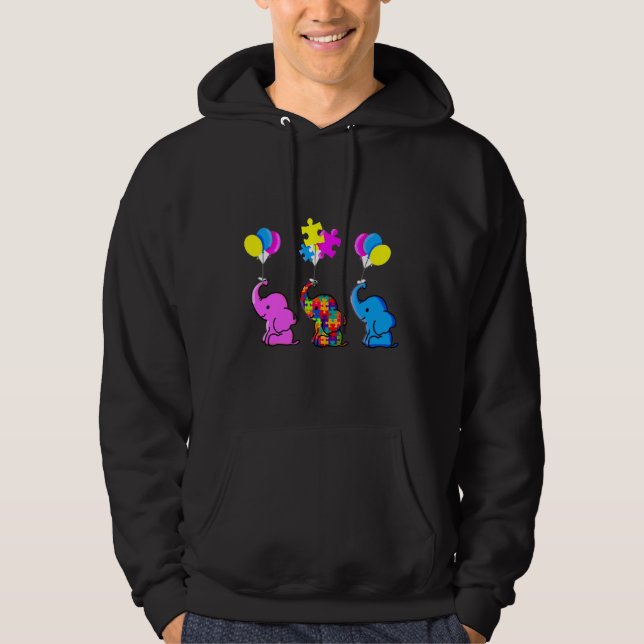 Autism Awareness Blue Elephant Hoodie (Framsida)