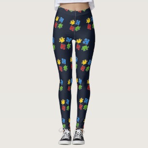 Autism Awareness Blue Gult Red Grönt Puzzles Leggings