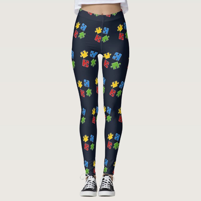 Autism Awareness Blue Gult Red Grönt Puzzles Leggings (Framsida)
