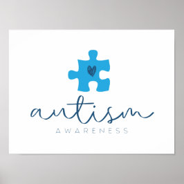 autism awareness blue puzzle piece heart poster