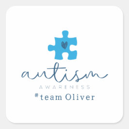 autism awareness blue puzzle piece #team name fyrkantigt klistermärke